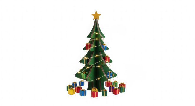 Festive Christmas Tree with Gifts and Glowing Lights on a Black Background Holiday Celebration