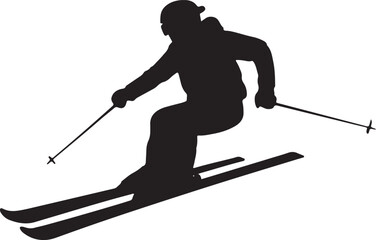 Fototapeta premium Silhouette of Skier Skiing Downhill with Poles during Winter Season