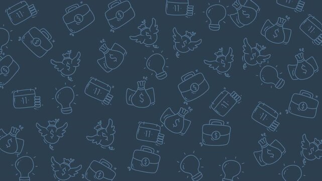 Background pattern with financial and business themed doodles suitable for presentations, websites, and social media graphics to add a professional touch.