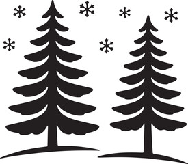 Obraz premium Two christmas trees and snowflakes vector illustration on transparent background