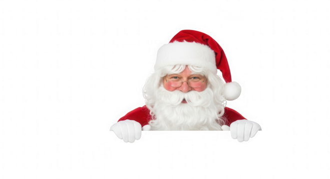 Happy Santa Claus Holding a Blank Sign for Christmas Wishes and Festive Advertising Campaign