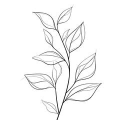 Artistic minimalist one-line drawing of a graceful plant branch with many leaves