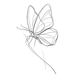 Creative one-line art illustration of a graceful butterfly with folded wings