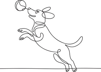Continuous Line Art Illustration of Dog Jumping to Catch Ball