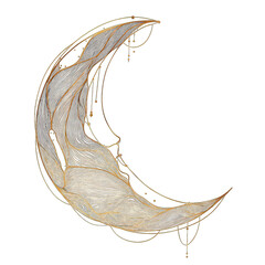 Intricate One Line Art Illustration of a Stylized Golden Crescent Moon