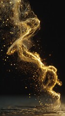 Obraz premium Golden liquid splashes or swirls of metallic dust on a black background, 3D rendering