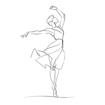 Elegant One Line Art Illustration of a Dancing Woman in Motion