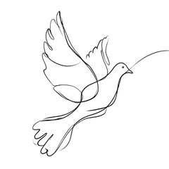 Elegant one line art illustration of a dove in dynamic flight