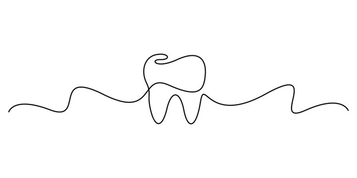 Human teeth continuous one line drawing. Single line art, minimalist style teeth care concept. Vector illustration
