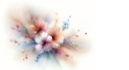 Banner, wall art of delicate abstract flower painting, pastel colors, ethereal style, fluid watercolor, decorative art. Space for texts