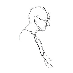 Continuous one-line art illustration of a person bowing their head.