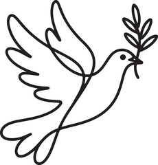Continuous Line Art Illustration of Dove Holding Olive Branch