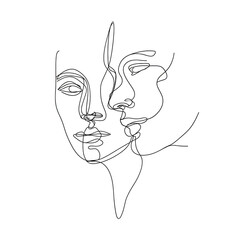 Minimalist One Line Art Illustration of Intertwined Faces on Black Background