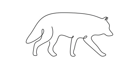 Minimalist continuous single line drawing of a wolf vector illustration