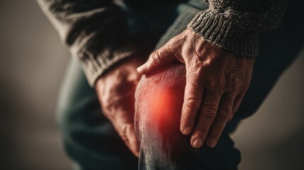 A middle-aged man with visible redness and swelling in the knee, shoulder, and lower back area, showing signs of inflammation.
