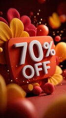 A bright and colorful animated advertisement for a limited time 70% discount, with large exaggerated text "70% OFF"