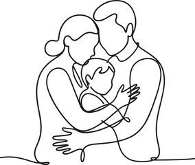 Continuous Line Art Illustration of Family of Three Hugging