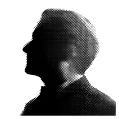 Classic Halftone Profile of an Older Person on Black Background
