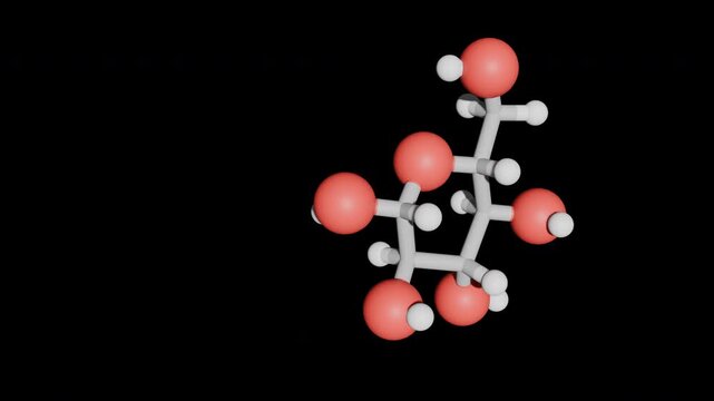 Glucose Molecule 3d Model with Oxygen, Carbon, and Hydrogen Atoms on Black Background