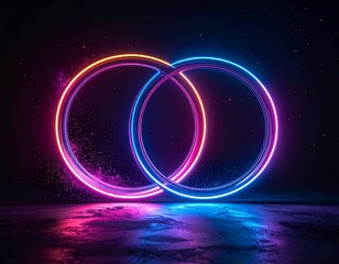Abstract dark space vector illustration with glowing pink and purple circles and bright neon lines creating a futuristic fantasy wave design