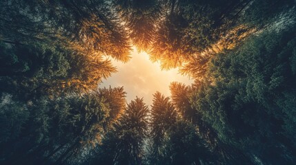 Sunbeams pierce dense forest canopy