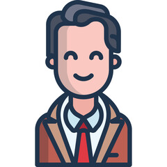 Smiling Man In Suit With Red Tie And Brown Jacket With A Transparent Background Simple Flat Illustration