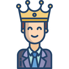 Smiling Man Wearing a Golden Crown and a Purple Suit with a Blue Tie and White Shirt on a Transparent Background