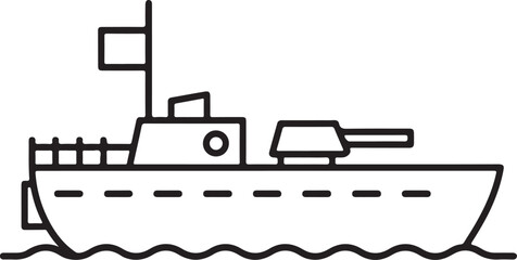 Simple outline drawing of a warship with cannon