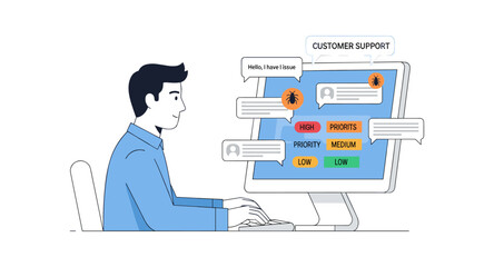 Customer support chat interface with priority indicators and user messages