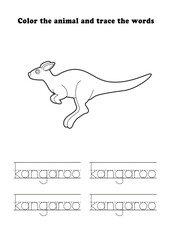 Learning Worksheet Kangaroo Jumping Coloring Tracing