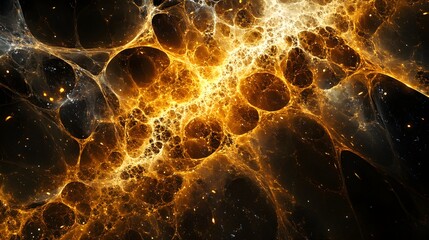 Abstract golden fractal art with glowing light patterns creating a nebula effect ideal for backgrounds and artistic design projects and wallpapers