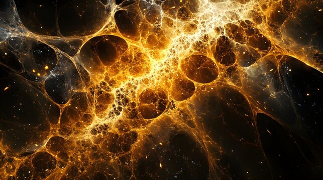 Abstract golden fractal art with glowing light patterns creating a nebula effect ideal for backgrounds and artistic design projects and wallpapers
