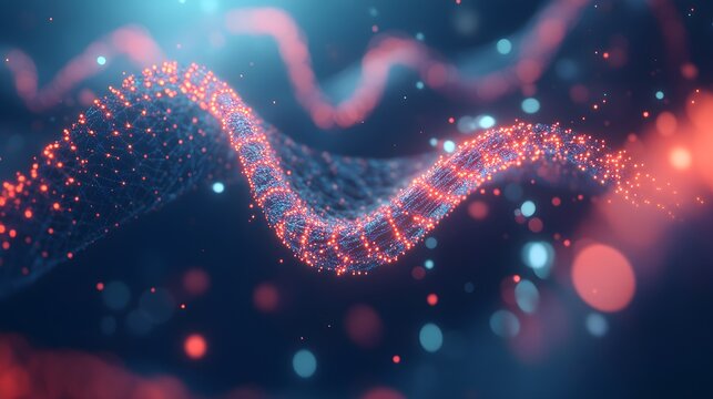 Abstract glowing network visualization with interconnected dots and lines representing data flow and connectivity in a futuristic design concept