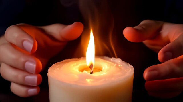 The Birth of Light, Hands lighting a candle in the dark