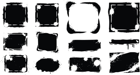 Grunge Frame Texture Pack – Distressed Borders, Brushstroke Edges & Vintage Shapes in Black on White