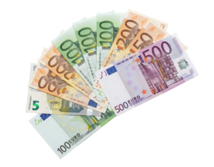 Fan-Shaped Arrangement of Euro Banknotes, isolated on white background