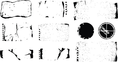 Grunge Texture Pack – Vintage Paper, Torn Edges, Compass & Circular Elements in Black and White