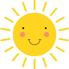 Smiling Yellow Sun Face With Pink Cheeks And Thin Orange Rays On A Transparent Background Representing Happiness And Warmth
