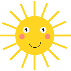 Smiling Yellow Sun With Pink Cheeks and Rays Against a Transparent Background