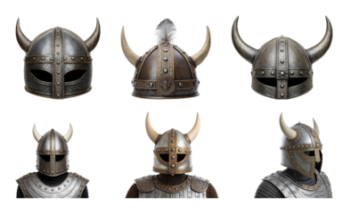 Collection of viking helmets and armor