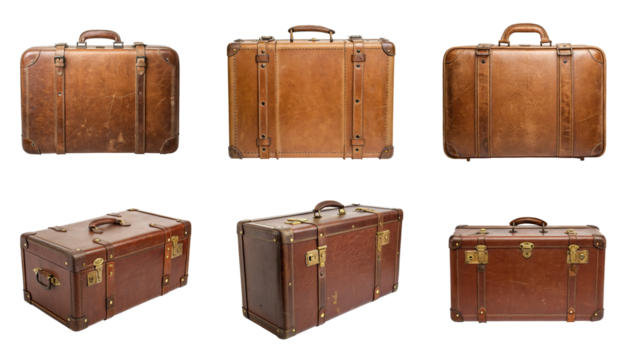 Collection of six vintage suitcases, travel concept