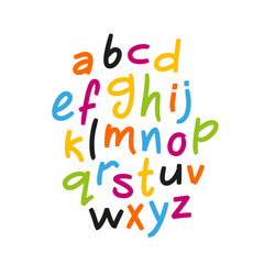 A fashionable hand-drawn lettering font. Funny playful lowercase Latin letters written with a marker pen on a white background