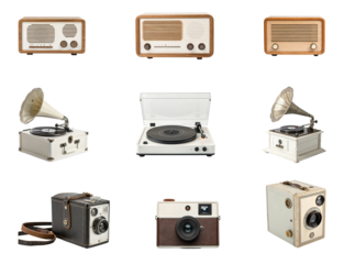 Collection of vintage radios, gramophones and cameras
