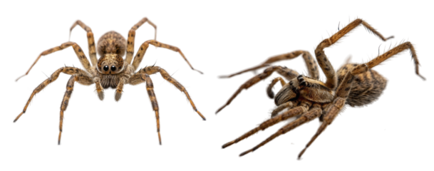 Two wolf spiders in a closeup studio shot