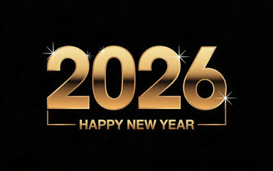 Happy New Year 2026 gold text on black background