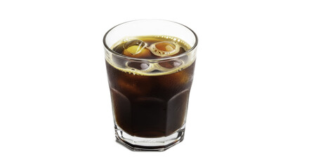 Iced Coffee Beverage in Glass with Ice Cubes on Transparent Background