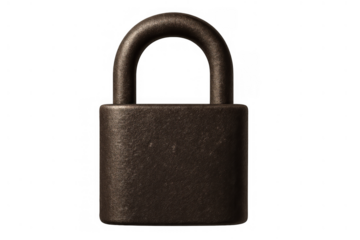 Dark metal padlock representing security, privacy, and protection, isolated on a transparent background