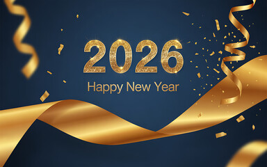 happy new year 2026 new year holiday gold text 3d blue background