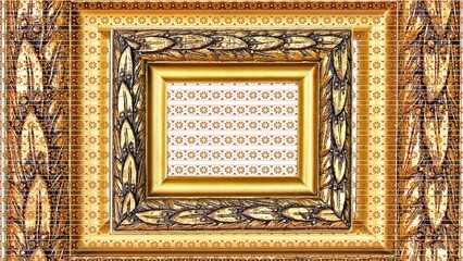Ornate Golden Frame with Layered Patterns and Central Blank Space - 1
