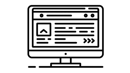 Clean Outline Icon: Desktop Computer Monitor Displaying Web Page, Application Interface, or Software UI